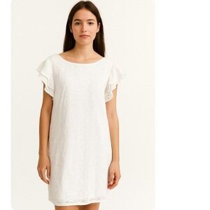 Valentina Naldi White Eyelet Flutter Sleeve Mini‎ Dress Made in Italy